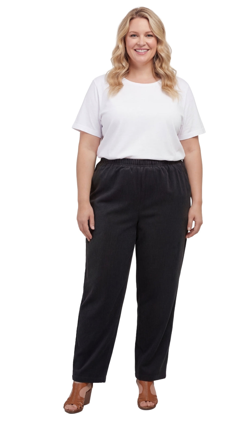 Womens Pull On Fine Wale Corduroy Pants with soft-covered elastic waist
