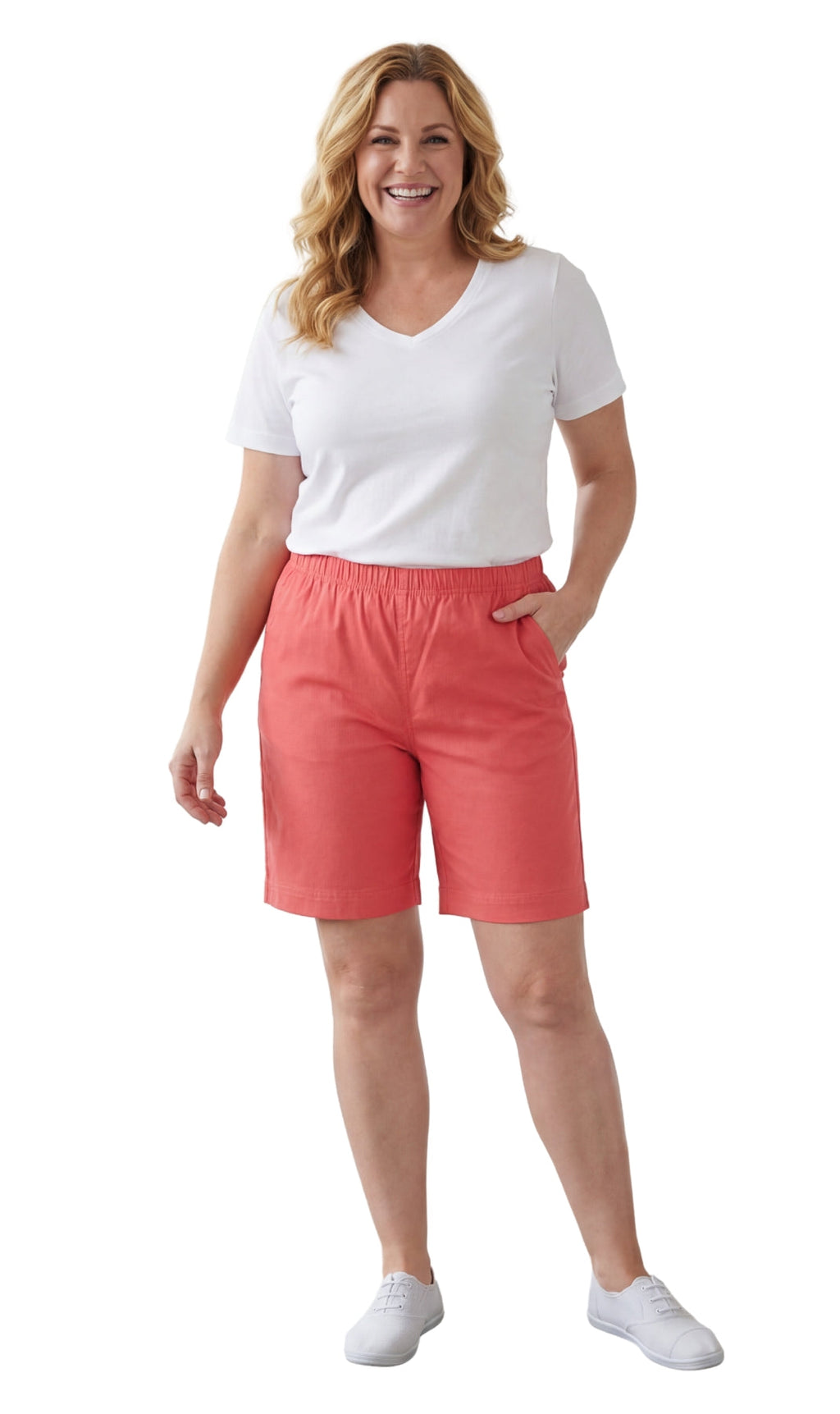 Women's Pull On Denim & Twill Shorts with stretch waist - No zipper or buttons