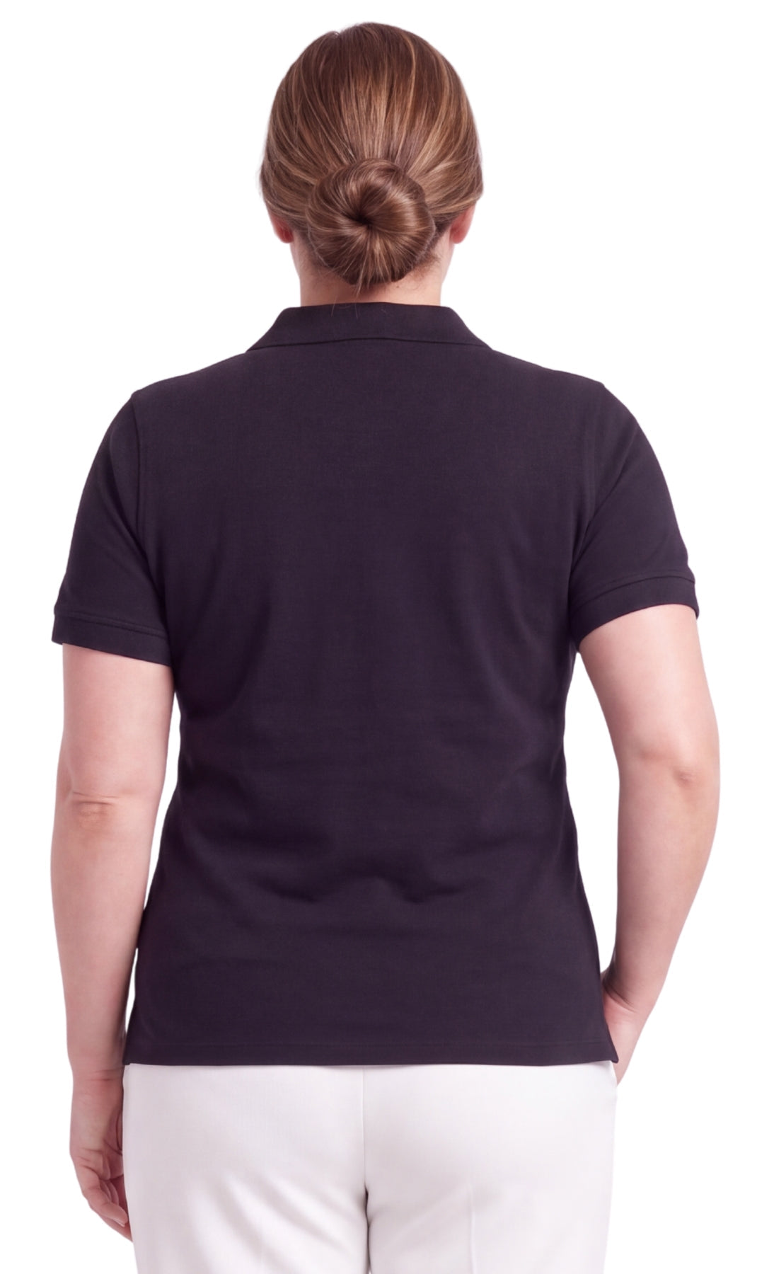 Women's Short Sleeve Pique Knit Polo Shirt in Relaxed Fit Pocketless Jersey