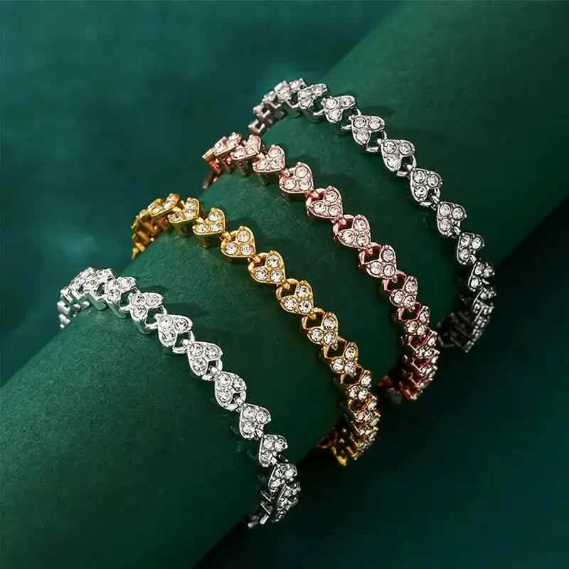 18K Golden Plated Stainless Steel Bracelet with Rhinestone Embellishments