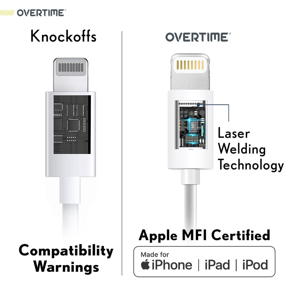 2-Pack: Overtime Apple MFI Certified iPhone Charger Lightning Cable 10 Foot