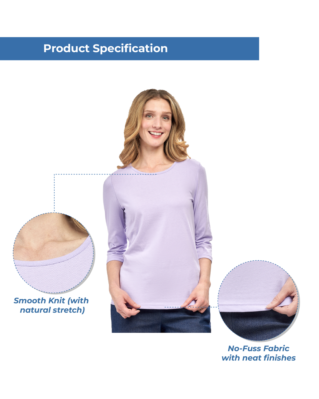 Women's 3/4 Sleeve Crew Neck Top – Comfortable Jer