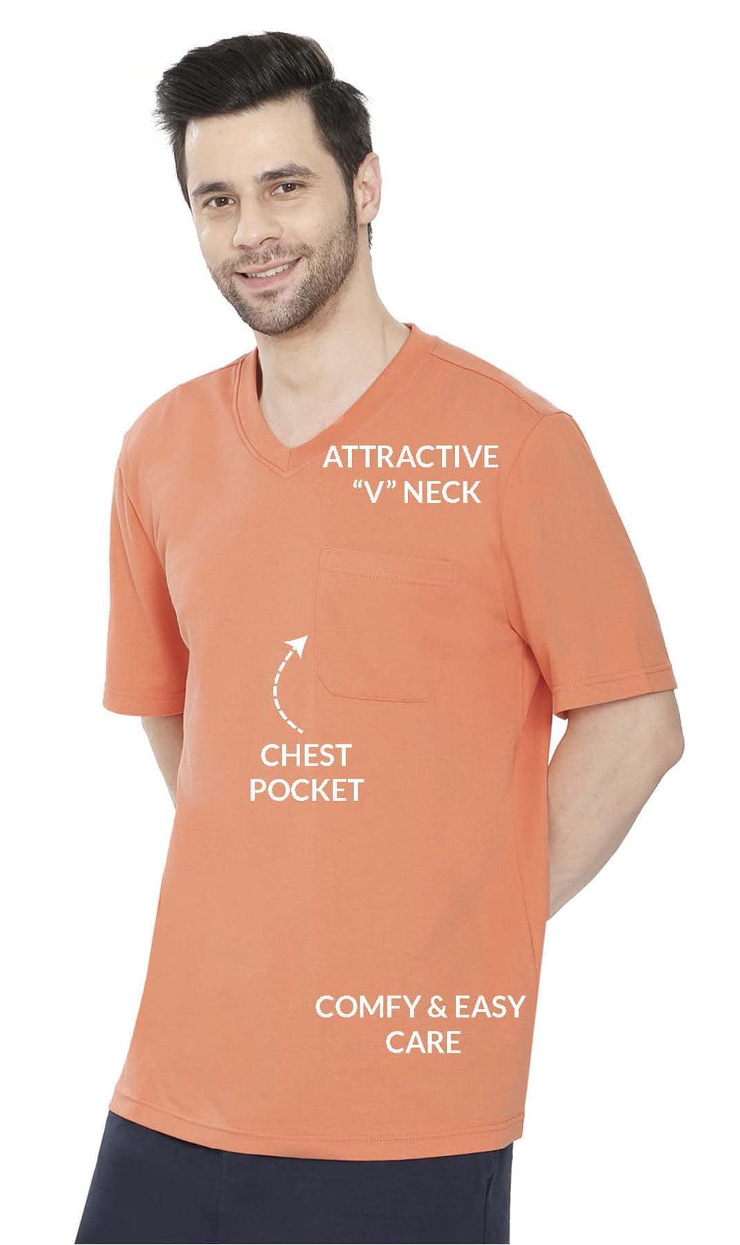 Men's Heavyweight Short Sleeve V-Neck T-Shirt – Relaxed Fit Cotton Blend with Pocket