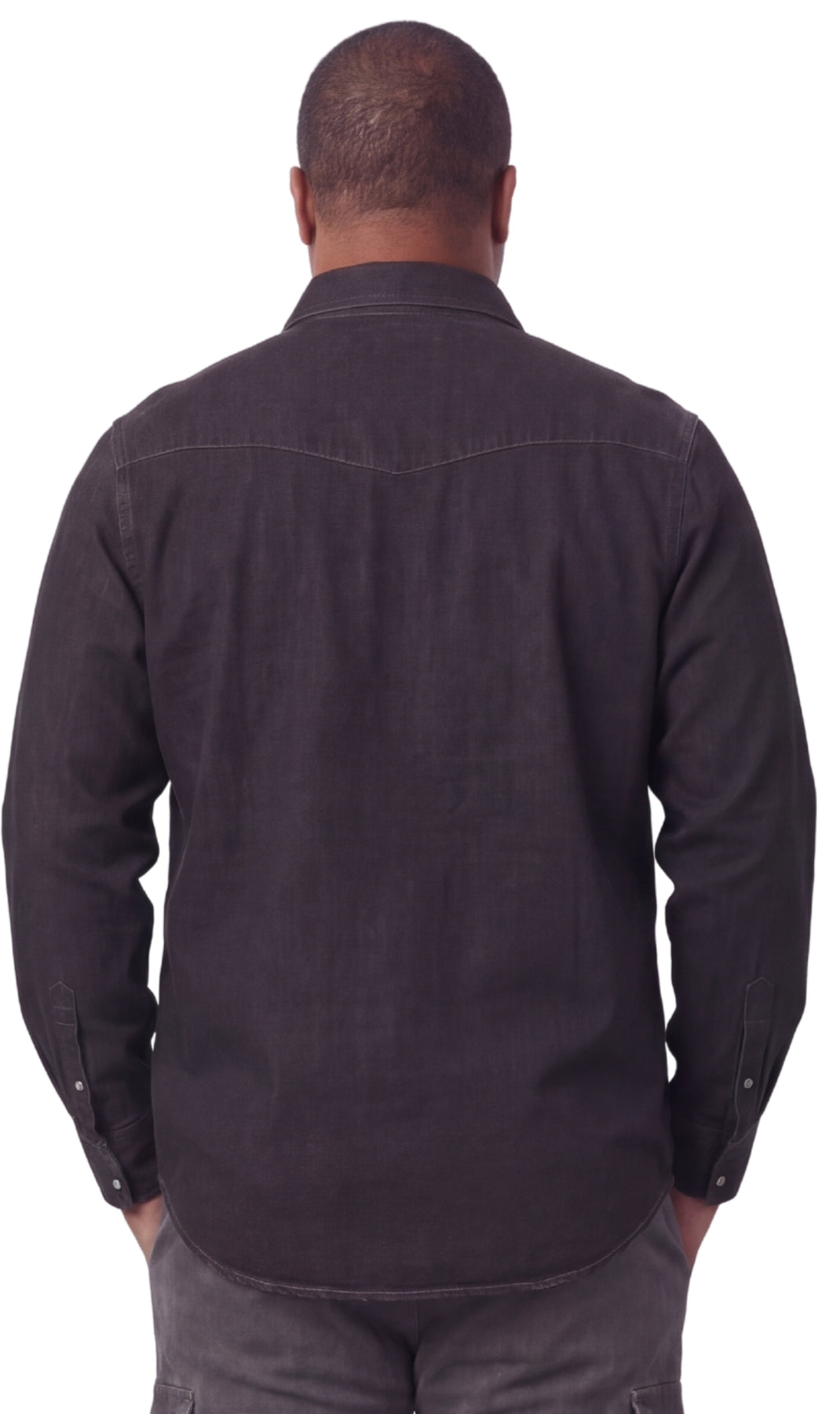 Mens Western Snap Front Button Shirt in Denim and Twill with a Stitched Yoke and Chest Pockets
