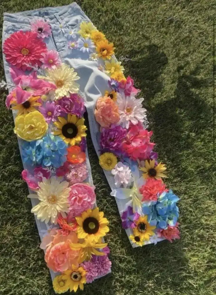 3D Flower Jeans | Designer Streetwear Denim | Maison Novaire