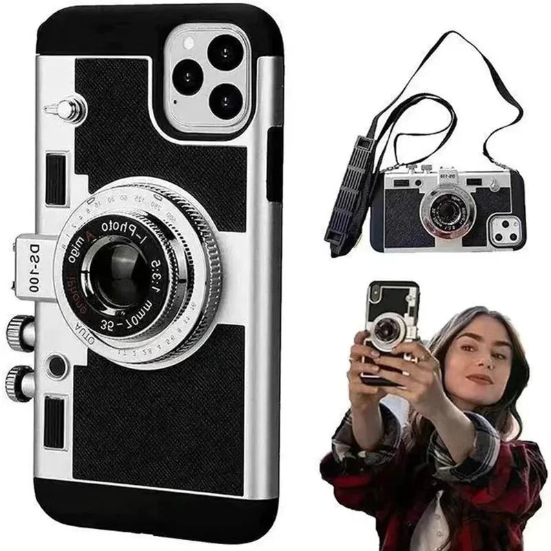 3D Retro Camera Leather Case for IPhone.