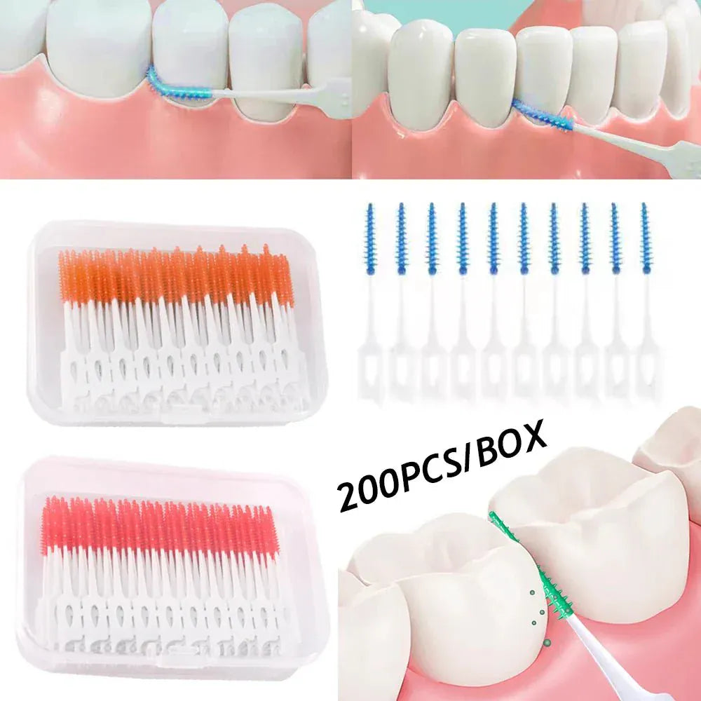 50pcs Interdental Brush & Floss Picks – Bamboo Charcoal