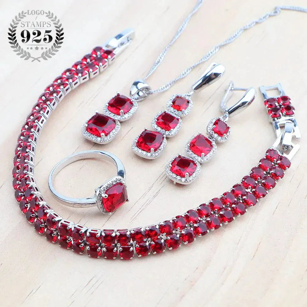 925 Sterling Silver Jewelry Set – Blue Zircon Bridal Necklace, Earrings & Bracelet