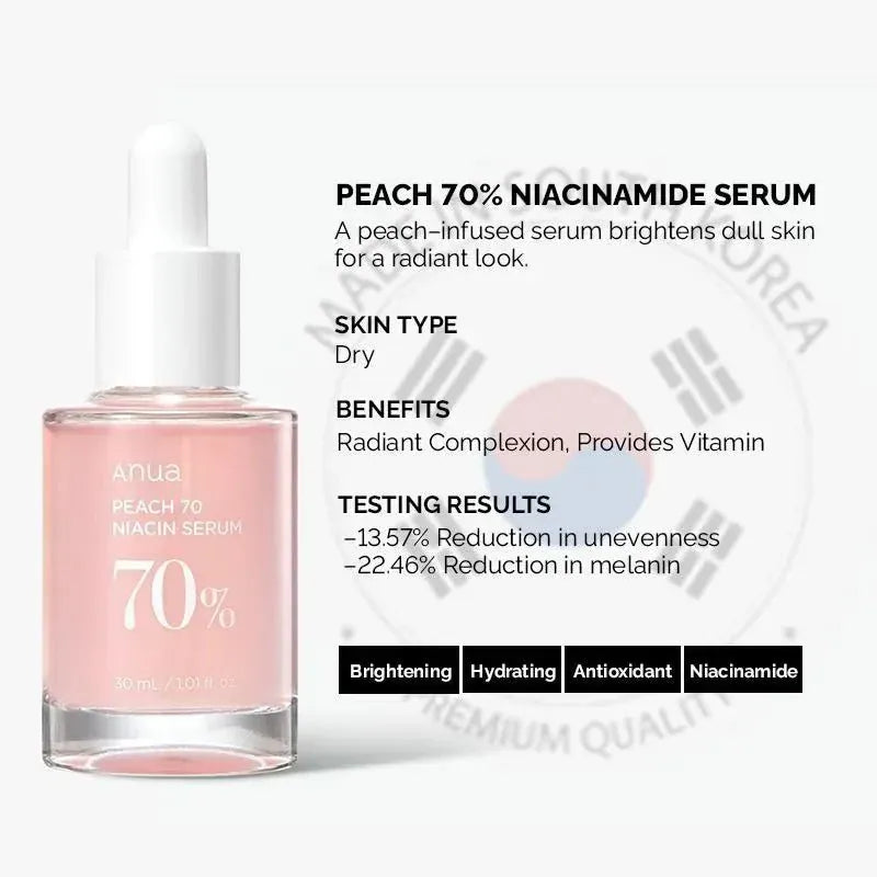 Anua Peach 70 Niacinamide Serum – Brightening & Moisturizing Essence (30ml)