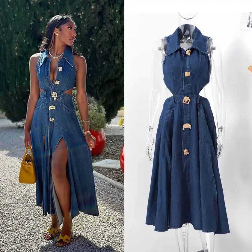 Denim Dress Women| High Waist A-Line Sleeveless 2026