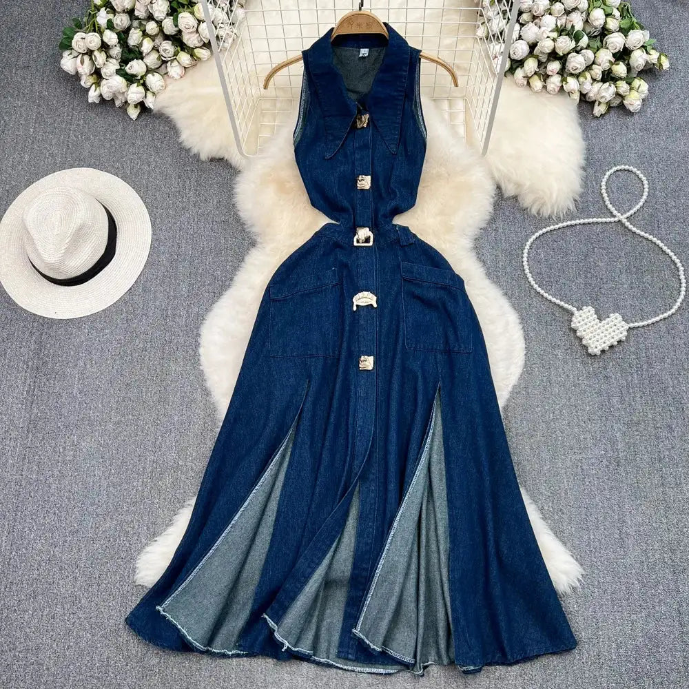 Denim Dress Women| High Waist A-Line Sleeveless 2026
