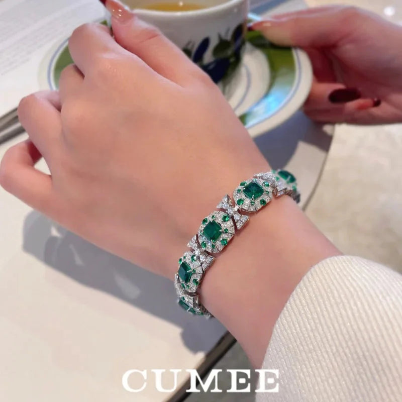 Diamond Cultivated Synthetic Emerald Bracelet.