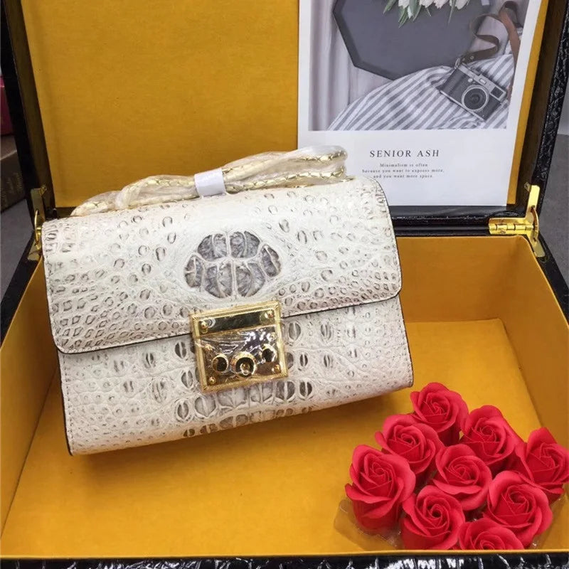 Exotic Crocodile Small Purse | Genuine Alligator Flap Bag | Chain Shoulder