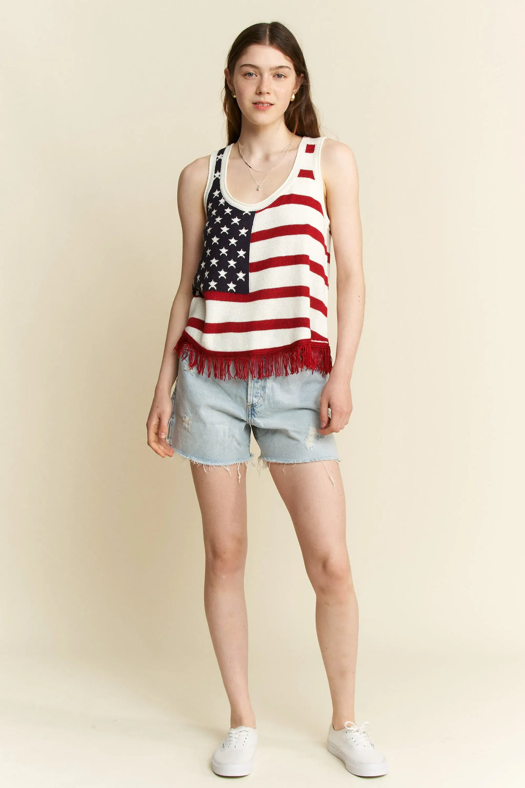 Full Size American Flag Fringe Tank Top Plus Size