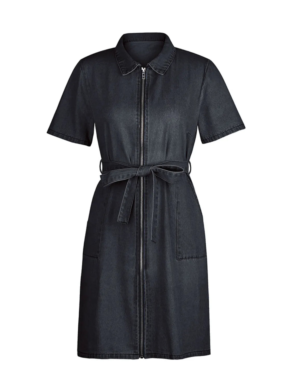 Full Size Zip Front Short Sleeve Denim Dress Plus Size.