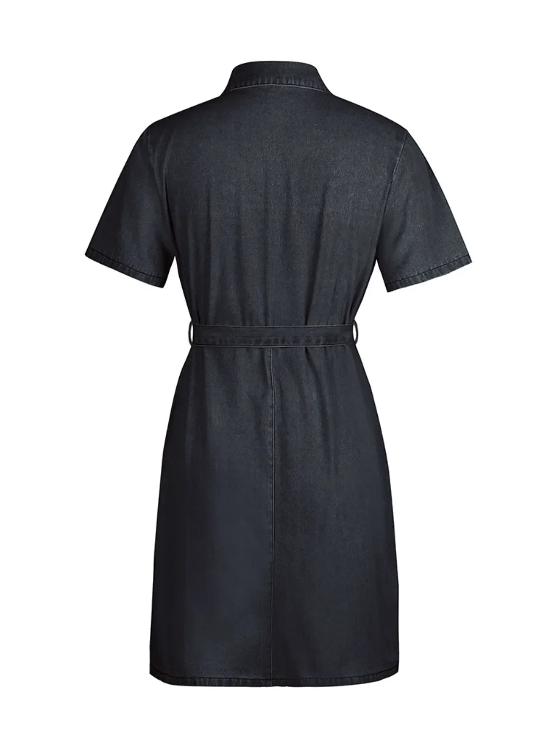 Full Size Zip Front Short Sleeve Denim Dress Plus Size.