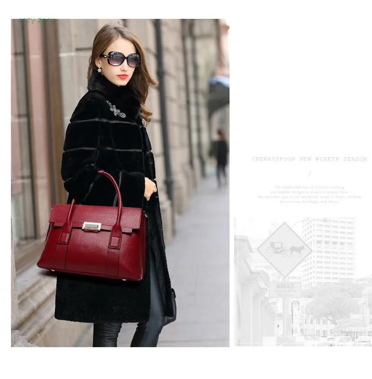 Genuine Leather Briefcase | Large Capacity Women's Bag | Maison Novaire