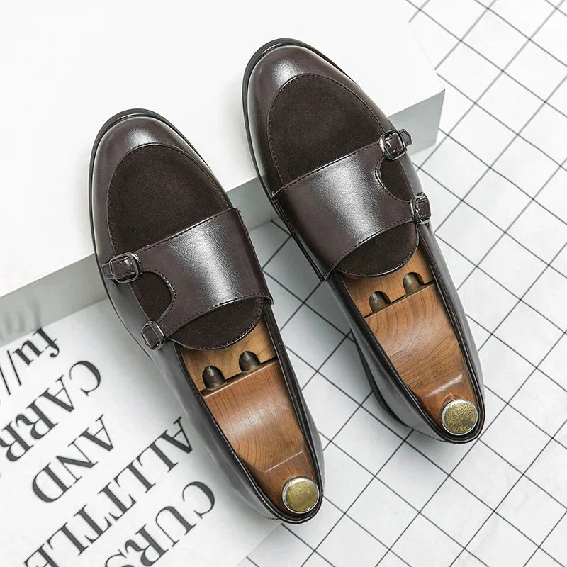 Green Shallow Loafers Double Buckle &nbsp;Men Fashion Shoes.