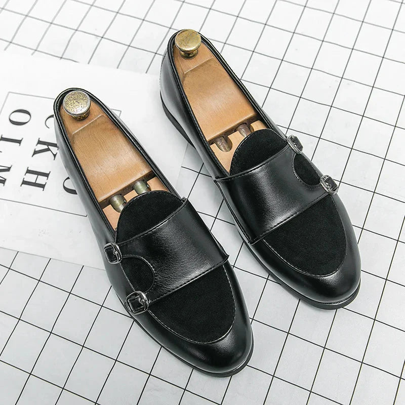Green Shallow Loafers Double Buckle &nbsp;Men Fashion Shoes.