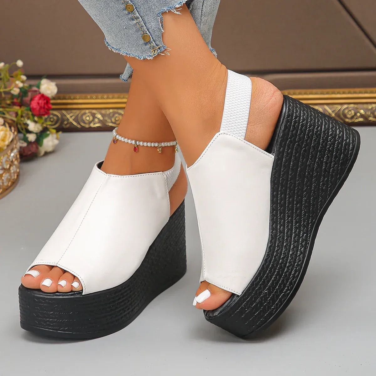 Leather Wedge Sandals