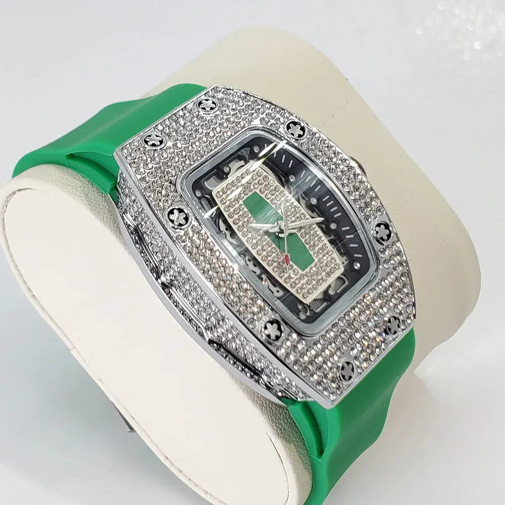 Luxury Diamond Women’s Watch | Tonneau Ice-Out Waterproof Sport Clock