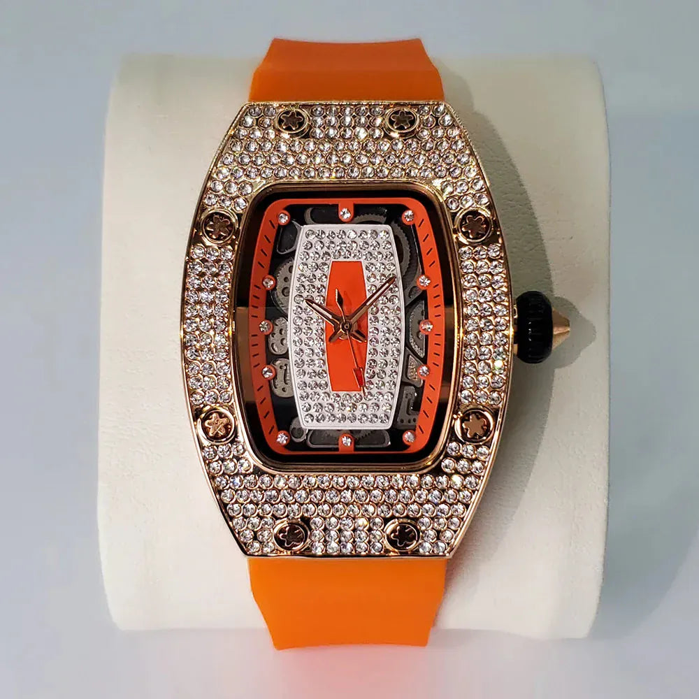 Luxury Diamond Women’s Watch | Tonneau Ice-Out Waterproof Sport Clock