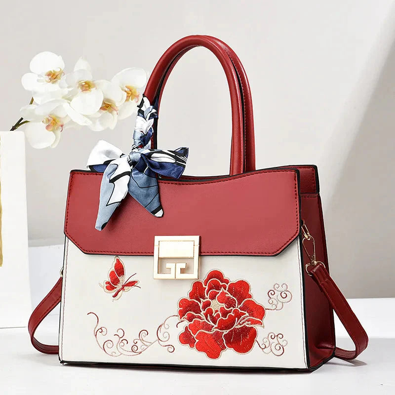 Luxury Embroidered Shopping Handbags.Female Shoulder Leather Bag.