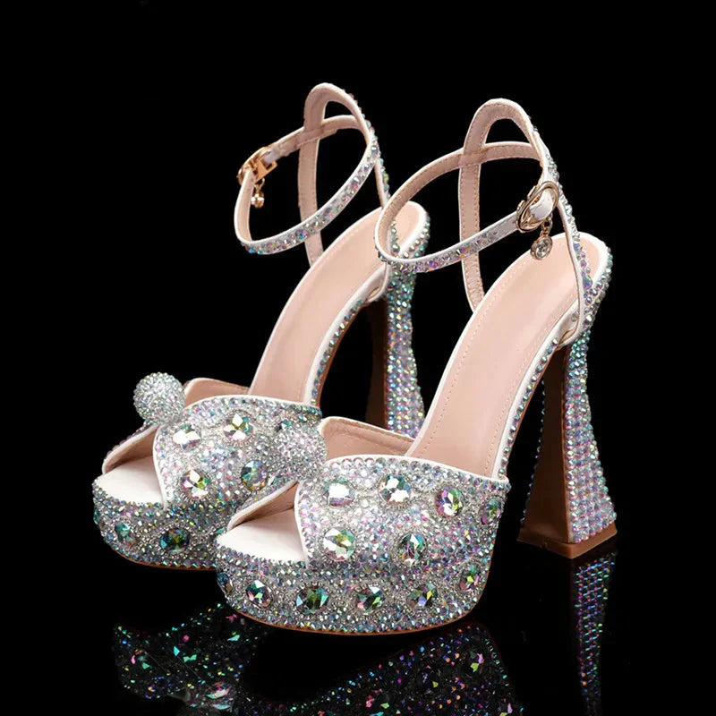 Luxury Handmade Full Rhinestones Peep toe Women Sandals.