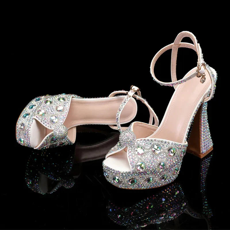 Luxury Handmade Full Rhinestones Peep toe Women Sandals.