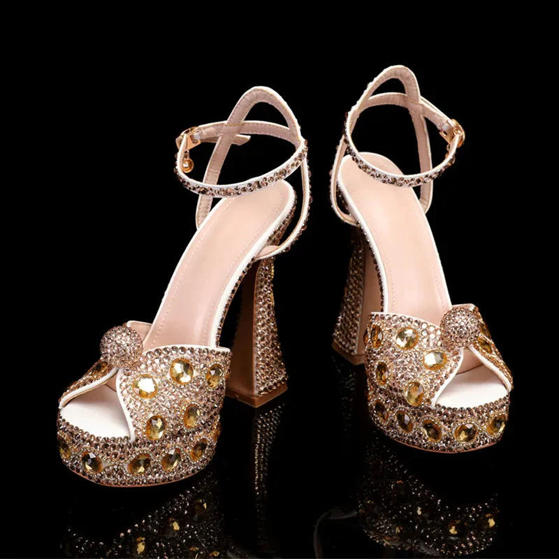 Luxury Handmade Full Rhinestones Peep toe Women Sandals.