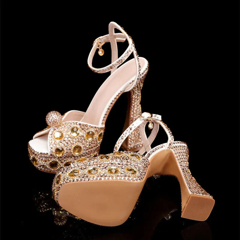 Luxury Handmade Full Rhinestones Peep toe Women Sandals.