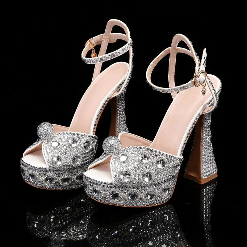 Luxury Handmade Full Rhinestones Peep toe Women Sandals.