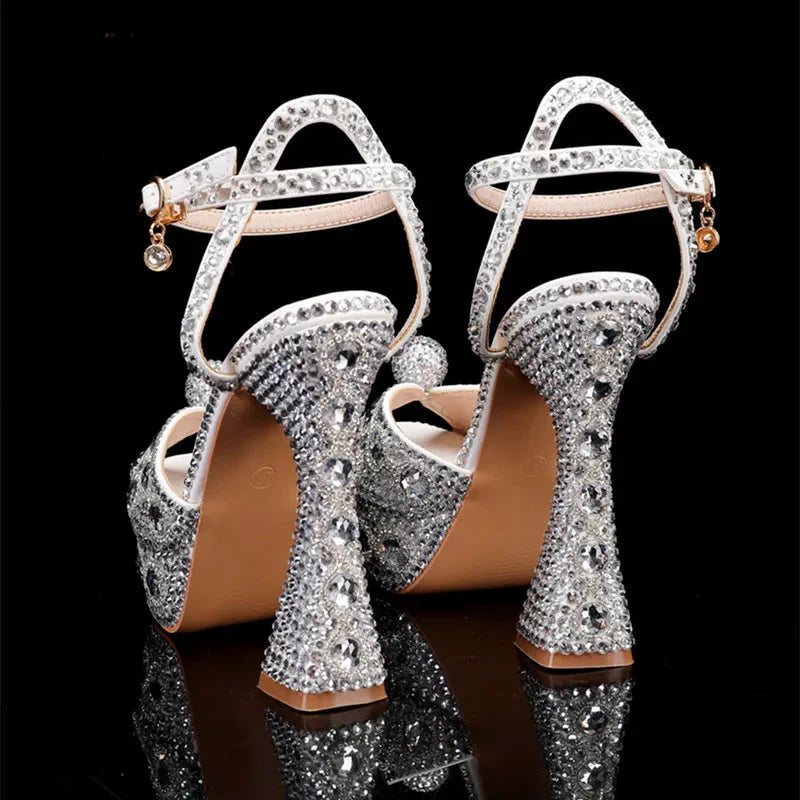 Luxury Handmade Full Rhinestones Peep toe Women Sandals.