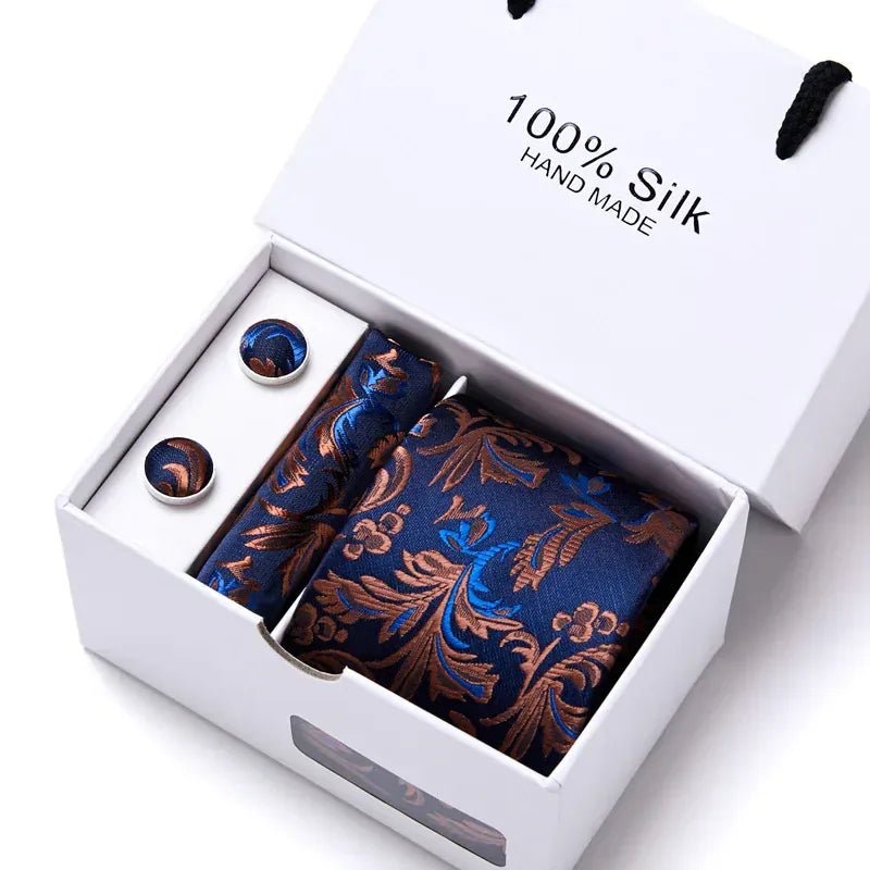 Maison Novaire 100% Silk Striped Floral Tie Set