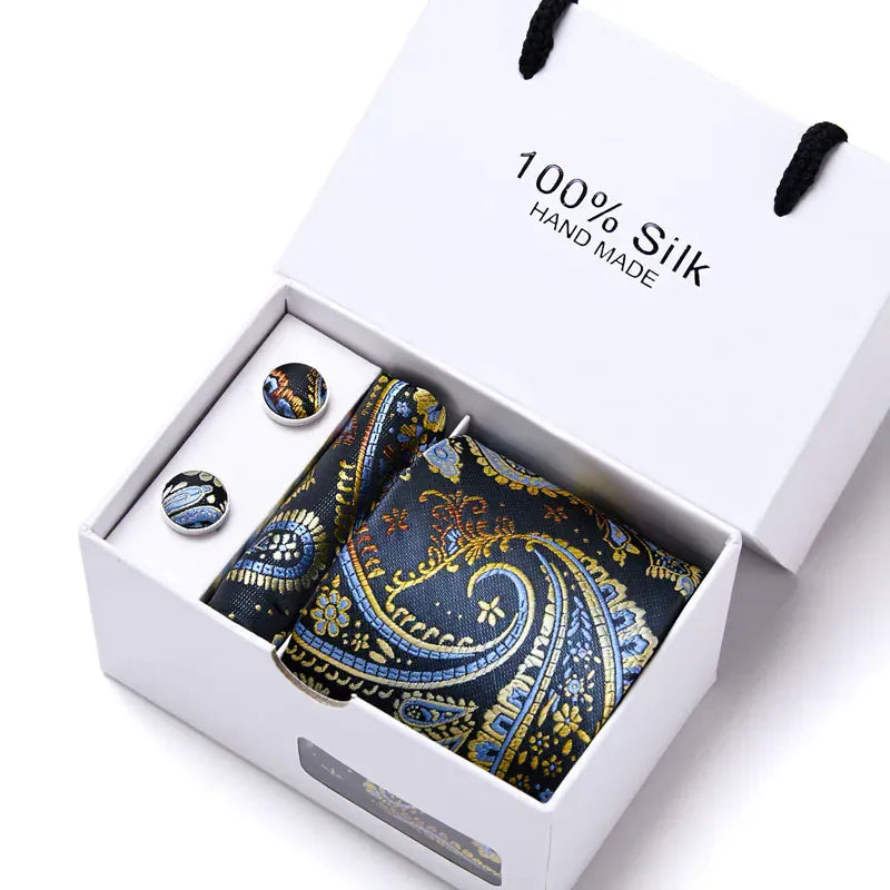 Maison Novaire 100% Silk Striped Floral Tie Set