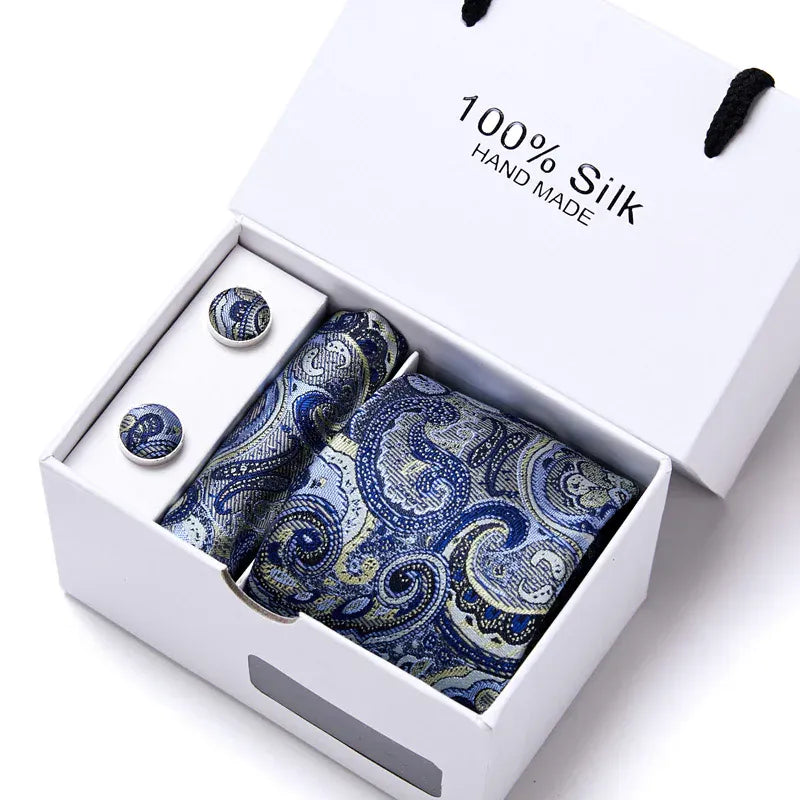 Maison Novaire 100% Silk Striped Floral Tie Set
