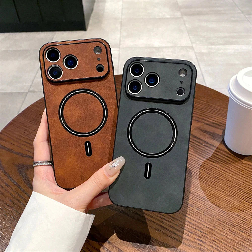 Matte Leather MagSafe Magnetic Wireless Phone Case.