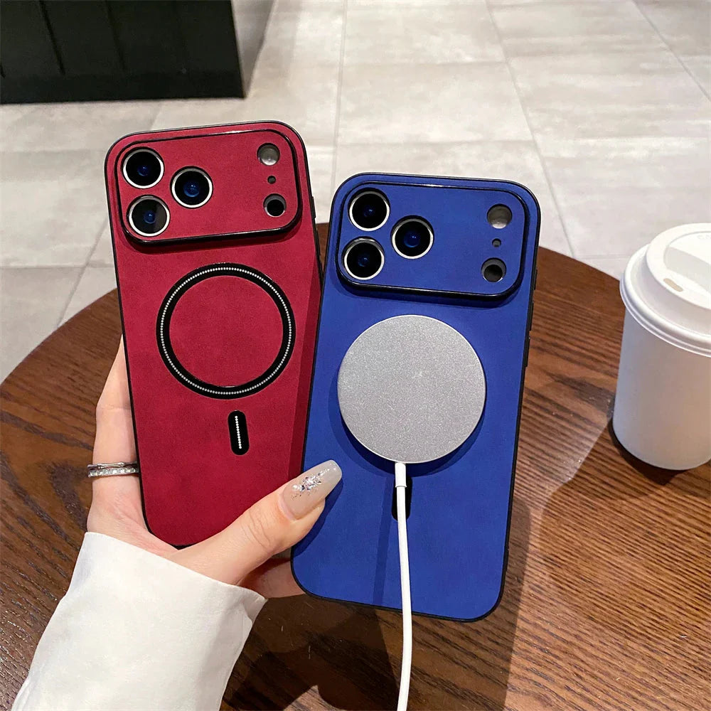 Matte Leather MagSafe Magnetic Wireless Phone Case.