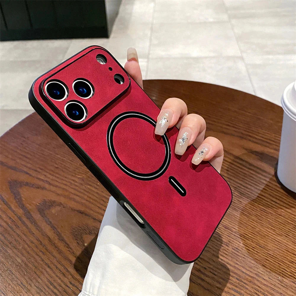 Matte Leather MagSafe Magnetic Wireless Phone Case.