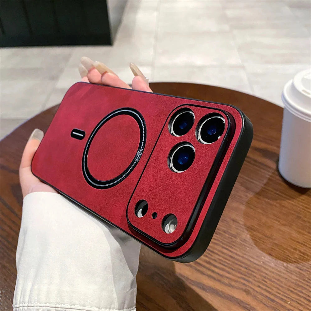 Matte Leather MagSafe Magnetic Wireless Phone Case.