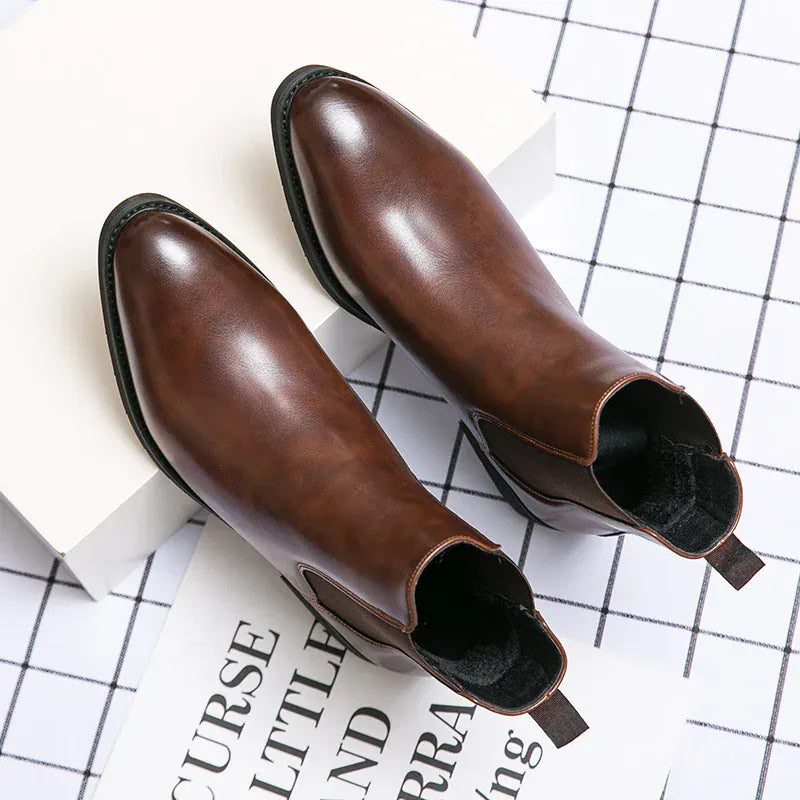 Men’s Brown Chelsea Boots | Classic PU Ankle Boots with Elastic Panels for Everyday Comfort & Style