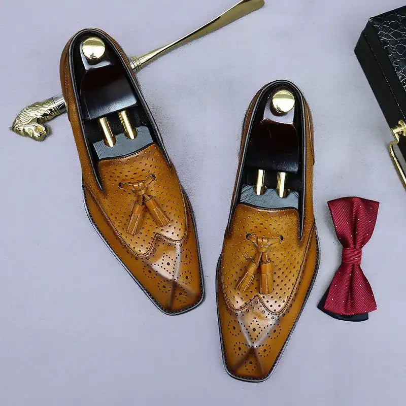 Men's Genuine Leather Tassel Loafers | Vintage Moccasins 38-46