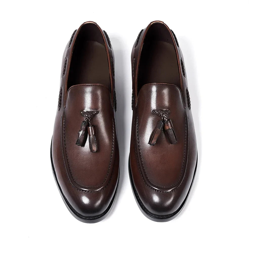 Men's Leather Tassel Loafers | Handmade Comfort Slip-Ons | Formal Casual