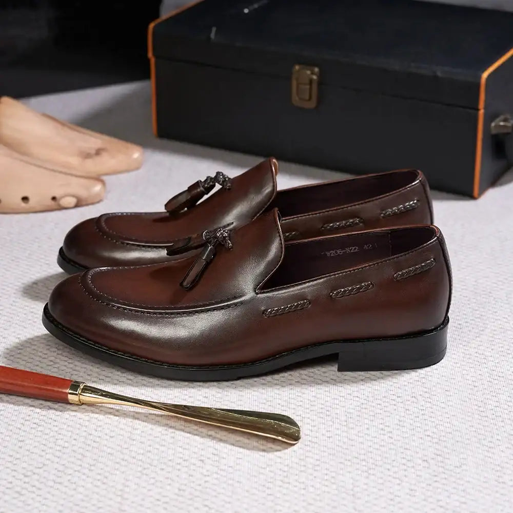 Men's Leather Tassel Loafers | Handmade Comfort Slip-Ons | Formal Casual