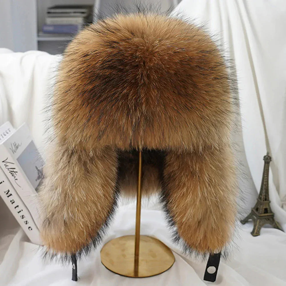Men’s Real Silver Fox Fur Ushanka Hat