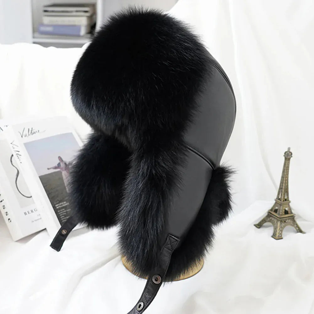 Men’s Real Silver Fox Fur Ushanka Hat