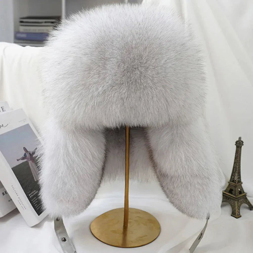 Men’s Real Silver Fox Fur Ushanka Hat