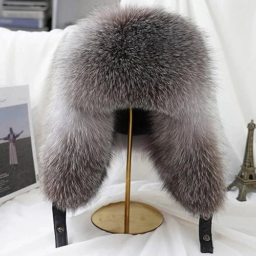 Men’s Real Silver Fox Fur Ushanka Hat