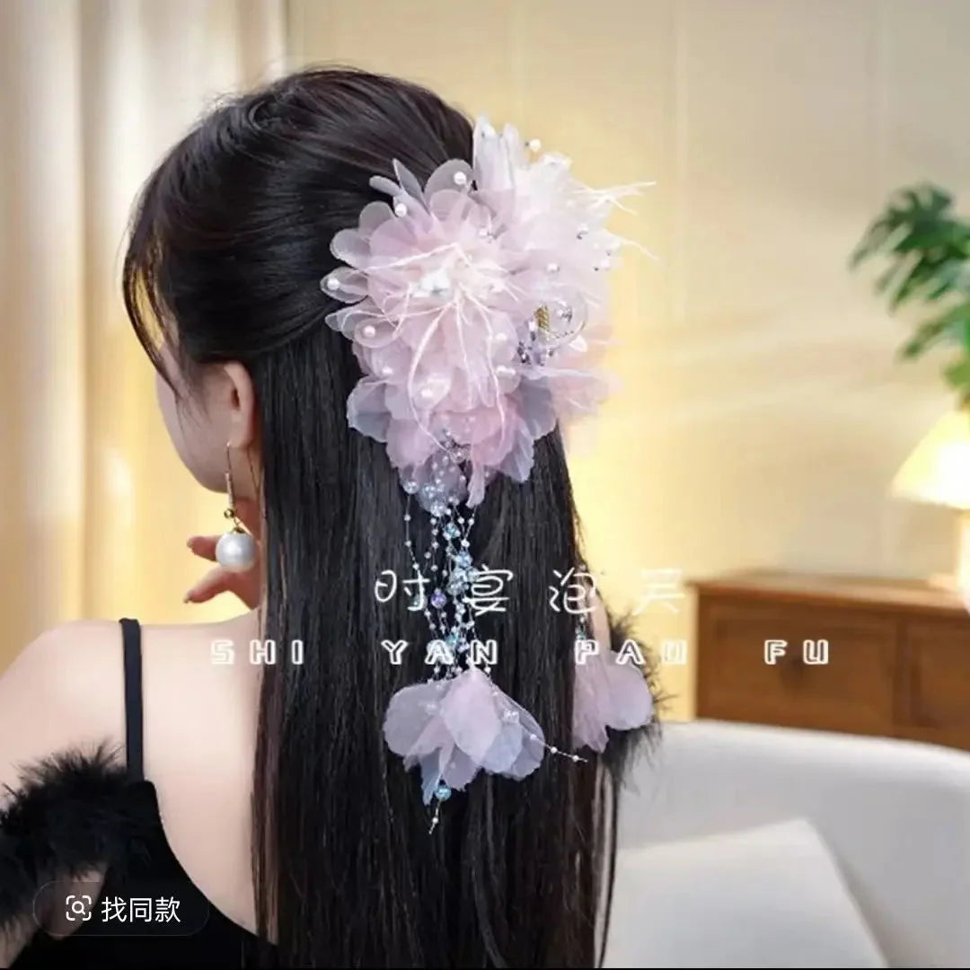 New Pearls Tassel Feather Sweet Hair Shark Clip.