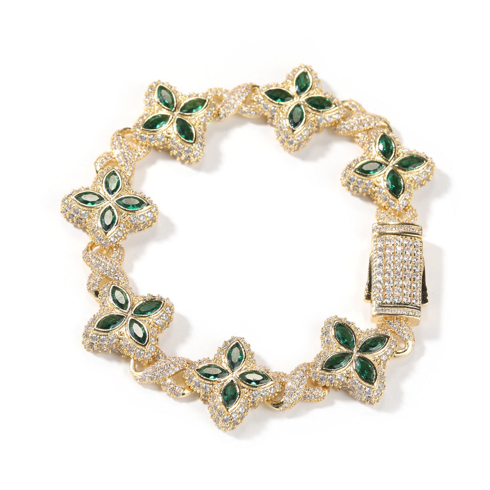 Hip-hop zircon colored infinite four-leaf clover necklace